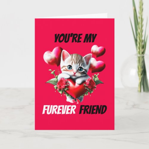 Best friends cute kitten cat pun furever bff happy holiday card