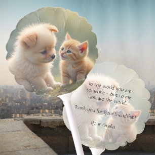 Best friends - cute puppy and kitten in the grass balloon