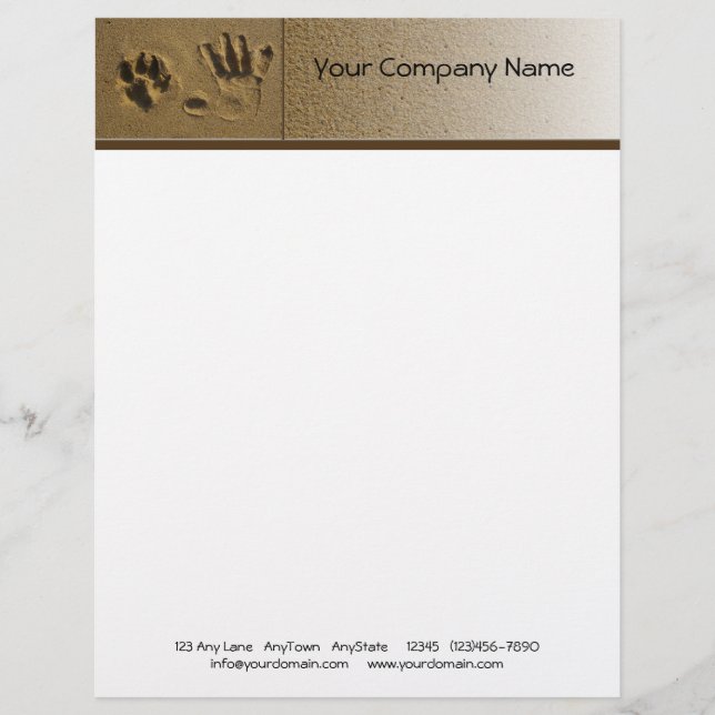 Best Friends Dog Paw and Hand Print in the Sand Letterhead (Front)
