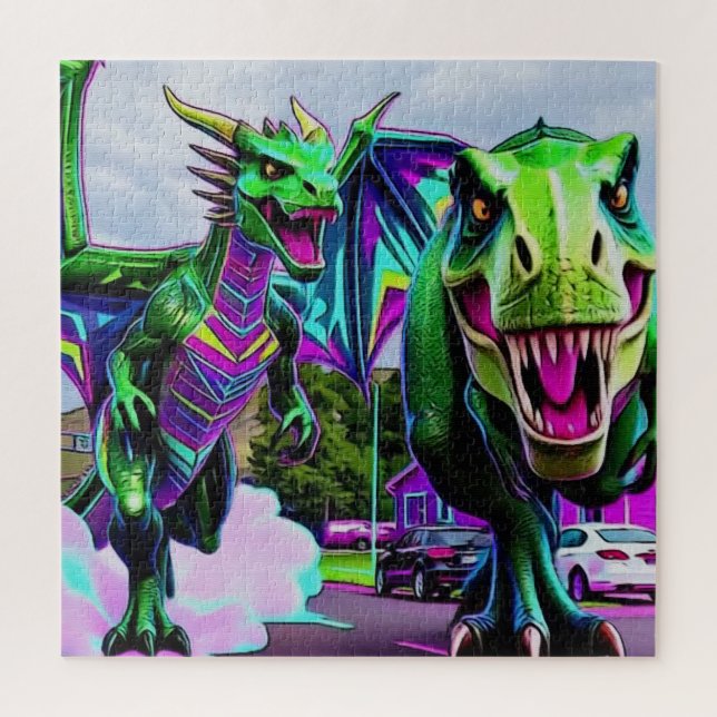 Best Friends - Dragon and Dinosaur Walking Jigsaw Puzzle (Vertical)