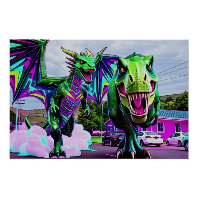 Best Friends - Dragon and Dinosaur Walking Poster (Front)