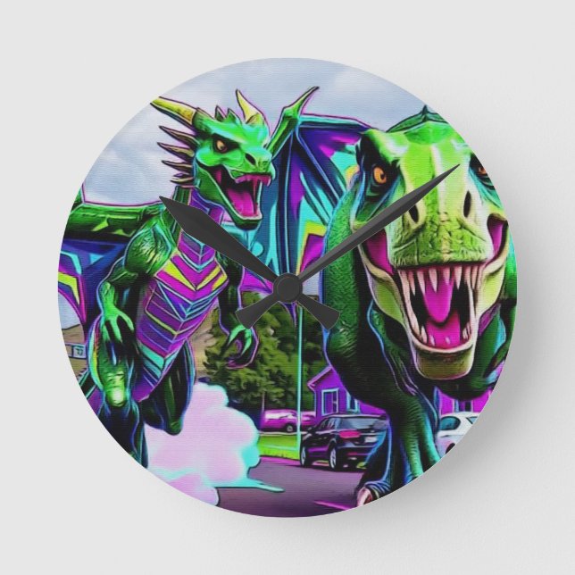 Best Friends - Dragon and Dinosaur Walking Round Clock (Front)