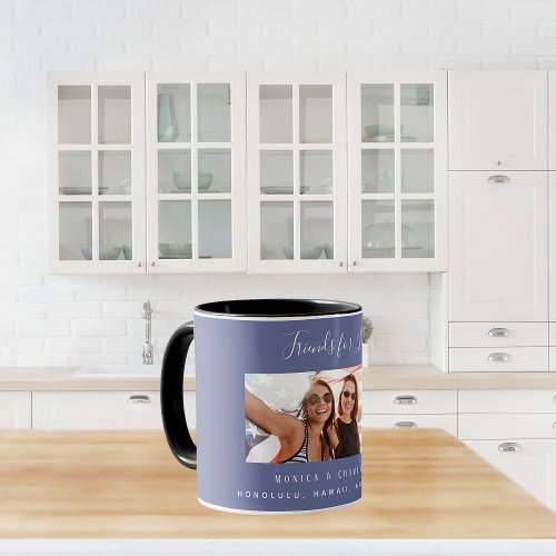 Best friends dusty blue photo names mug