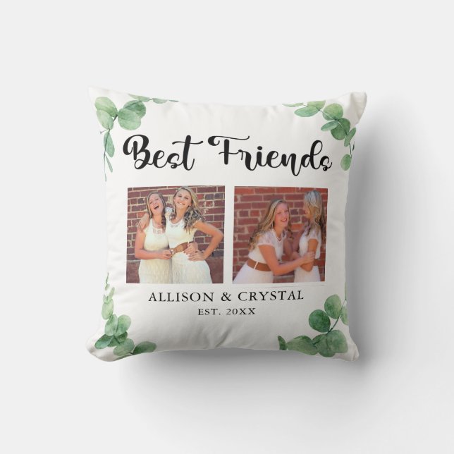 Best Friends Eucalyptus 2 Photo Collage BFF Modern Throw Pillow (Front)