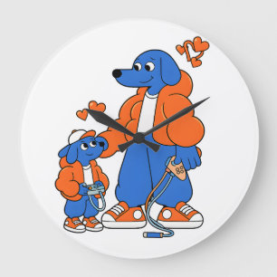 Best Friends : Father and son Blue Dog Duo ( Orang Large Clock
