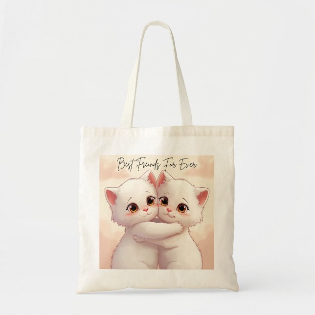 Best Friends For Ever Tote Bag - Two Cute Hugging  (Front)