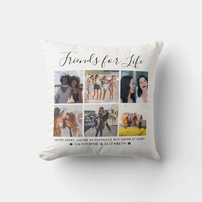 Best Friends for Life 6 Photo Quote Script Throw Pillow (Front)