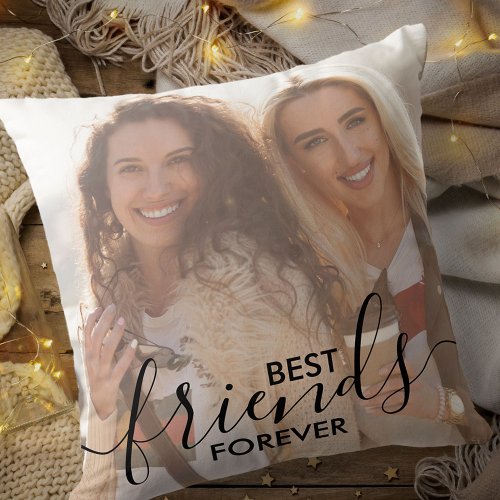 Best Friends Forever 2 Photo Black Script Overlay Throw Pillow