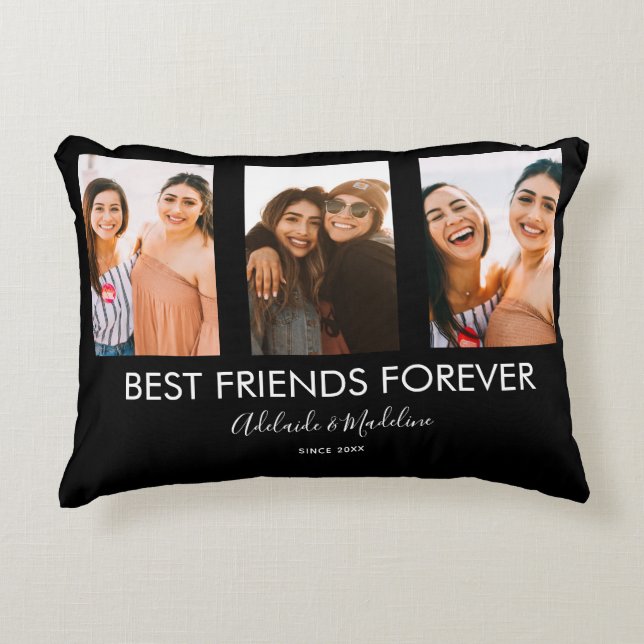 Best Friends Forever 3 Photo Collage Gift Accent Pillow (Front)