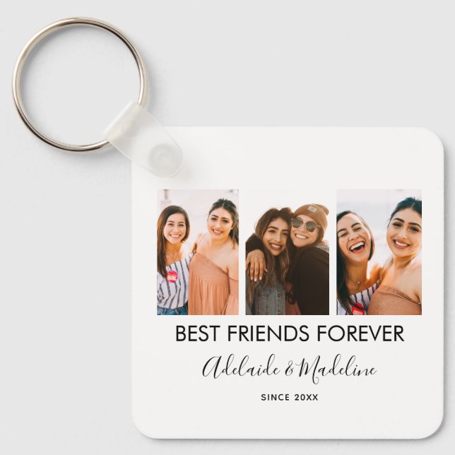 Best Friends Forever 3 Photo Collage Gift Keychain (Front)