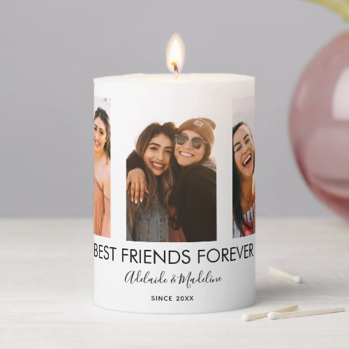 Best Friends Forever 3 Photo Collage Gift Pillar Candle