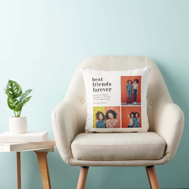 Best Friends Forever | 3 Photo Collage Gift  Throw Pillow (Chair)