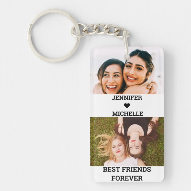 Best Friends Forever 4 Custom Photo and Names Keychain (Front)