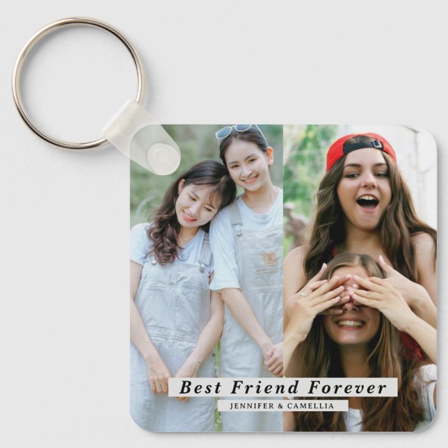 Best Friends Forever 4-Photo Collage with Names Keychain (Front)