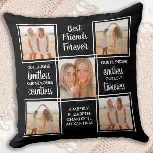 Best Friends Forever 5 Photo Collage Modern Black Throw Pillow