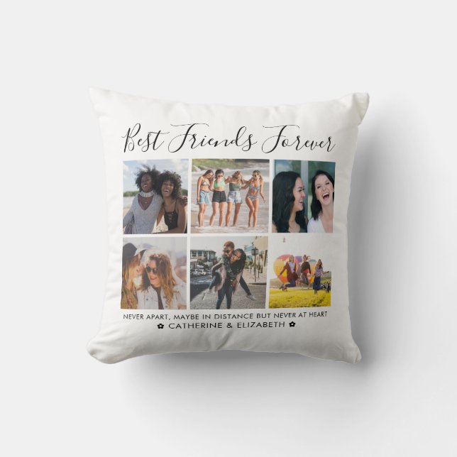 Best Friends Forever 6 Photo Collage Quote Script Throw Pillow (Front)