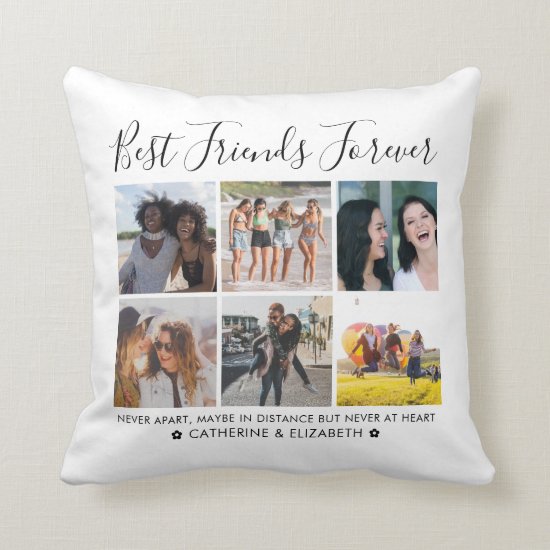 Best Friends Forever 6 Photo Collage Quote Script Throw Pillow