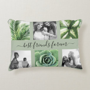 Best friends forever 6 photo collage sage green accent pillow