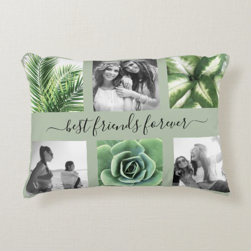 Best friends forever 6 photo collage sage green accent pillow