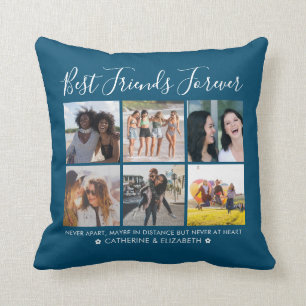 Best Friends Forever 6 Photo Quote Script Blue Throw Pillow