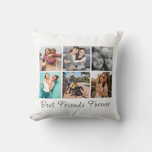 Best friends forever 6 photo white handwritte text throw pillow