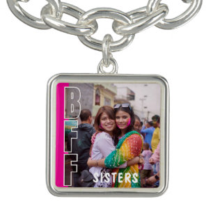 Best Friends Forever and Sisters Photo Magenta Bracelet