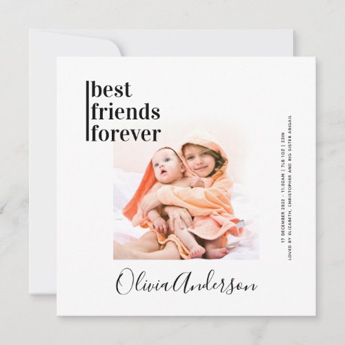 Best Friends Forever Baby Sibling Photo Birth Announcement