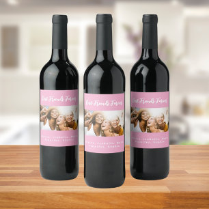 Best friends forever besties pink photo wine label