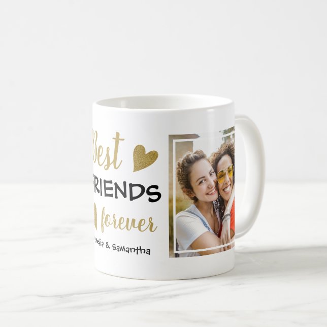 Best Friends Forever BFF 2 Photo Black And Gold Coffee Mug (Front Right)