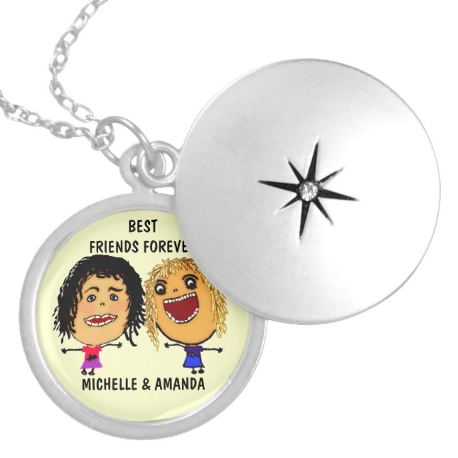 Best Friends Forever BFF Cartoon Silver Plated Necklace (Front)