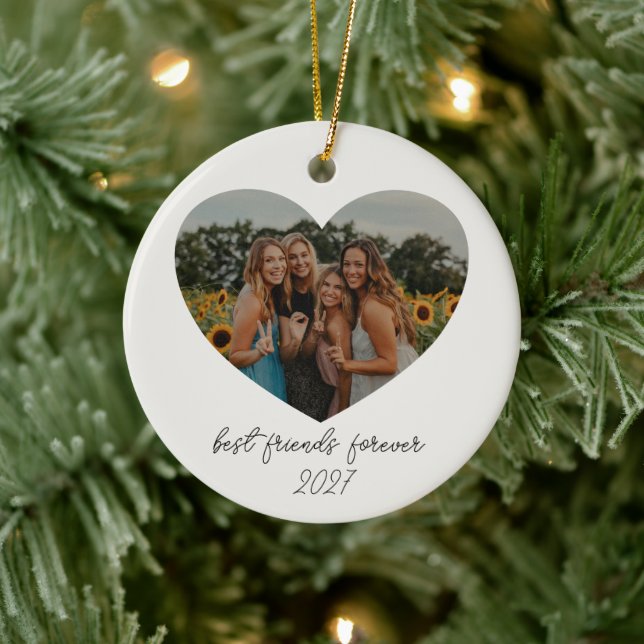 Best Friends Forever BFF Custom Heart Photo Year Ceramic Ornament (Tree)