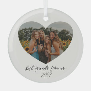 Best Friends Forever BFF Custom Heart Photo Year Glass Ornament