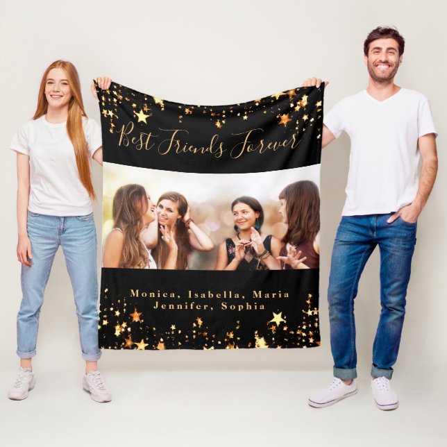 Best friends forever BFF custom photo black gold Fleece Blanket (In Situ)