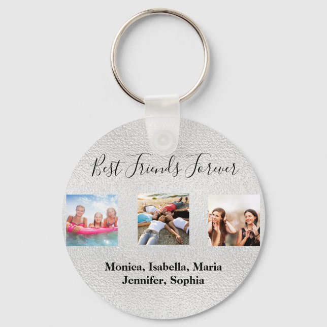 Best friends forever BFF custom photo silver names Keychain (Front)