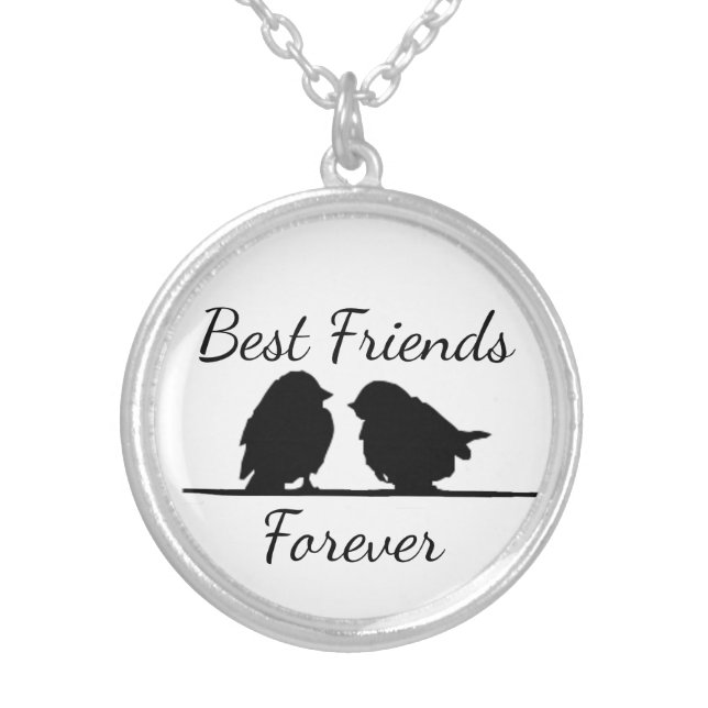 Best Friends Forever, BFF Cute Birds Silver Plated Necklace (Front)