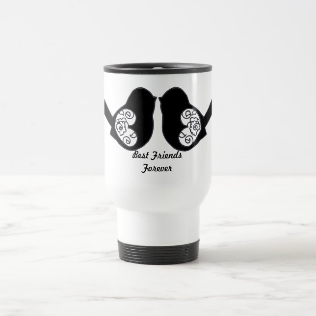 Best Friends Forever, BFF Cute Love Birds Travel Mug (Center)
