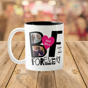 Best Friends Forever BFF Cute Pink Heart 2-Photo Two-Tone Coffee Mug