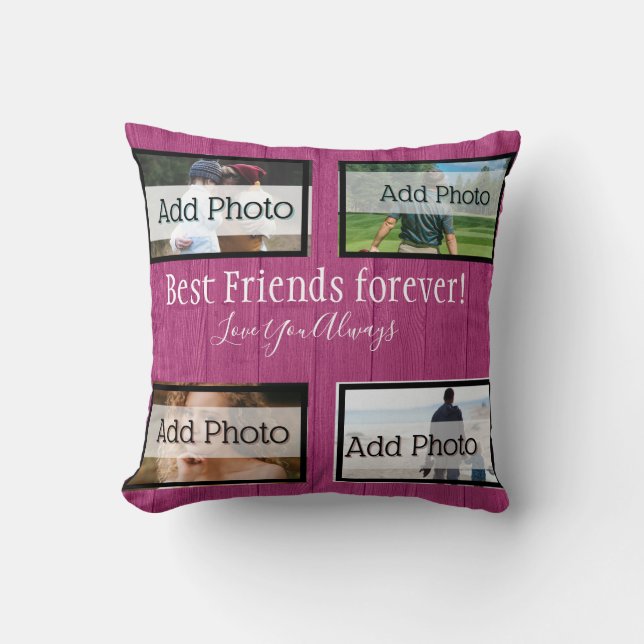 Best Friends Forever, BFF, Girly, Photo Collage Throw Pillow (Front)