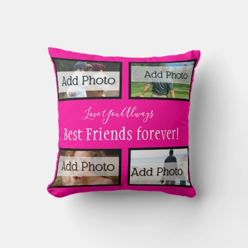 Best Friends Forever BFF Girly Photo Collage Throw Pillow