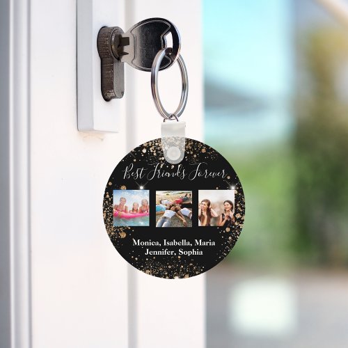 Best friends forever BFF photo black gold glitter Keychain