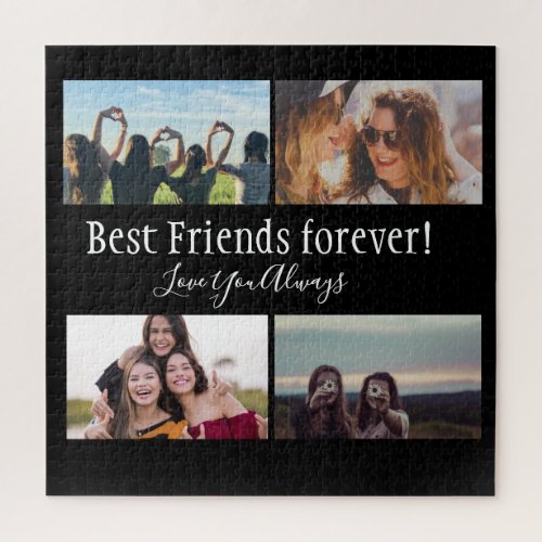 Best Friends Forever BFF Photo Collage Black Jigsaw Puzzle