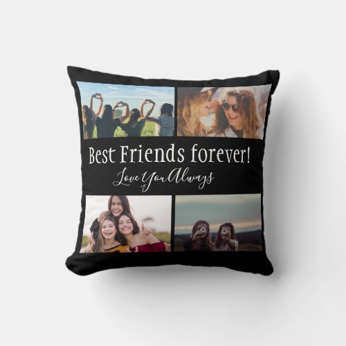 Best Friends Forever BFF Photo Collage Black Throw Pillow