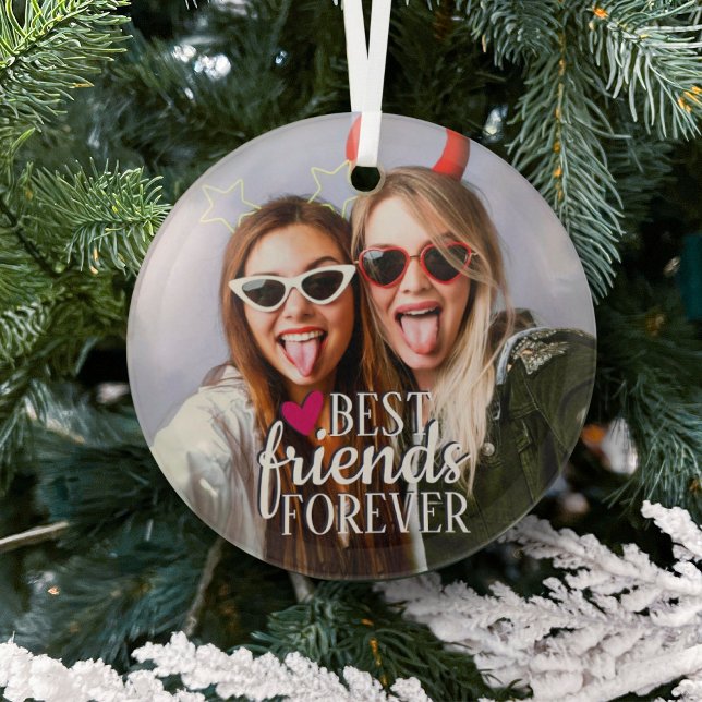 Best friends forever BFF photo friendship Glass Ornament (Creator Uploaded)