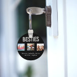 Best friends forever BFF photo names black silver Keychain<br><div class="desc">A gift for your best friend(s) for birthdays,  Christmas or a special event. Faux silver balloon style text: Besties.  Personalize and use your own photos and names. A classic black background.</div>