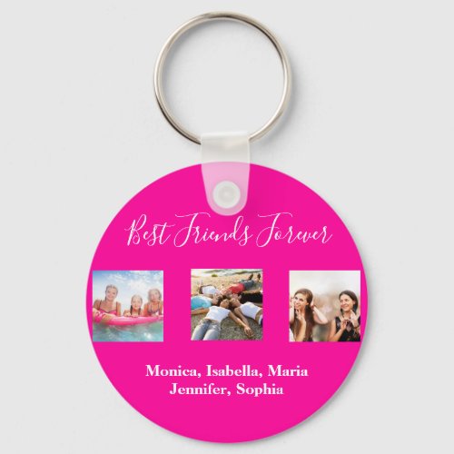 Best friends forever BFF photo names hot pink Keychain