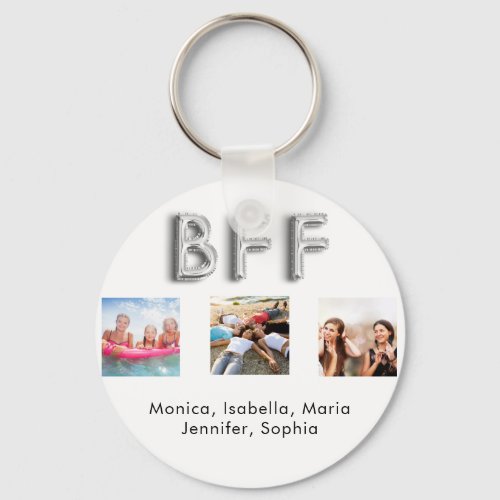 Best friends forever BFF photo names white silver Keychain