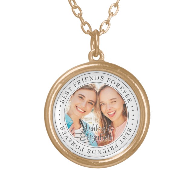 Best Friends Forever BFF Simple Modern Photo Gold Plated Necklace (Front)