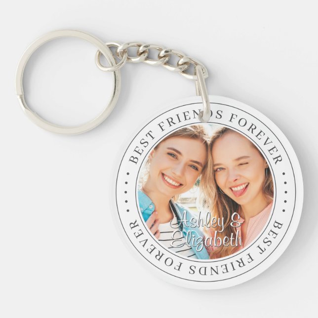 Best Friends Forever BFF Simple Modern Photo Keychain (Front)