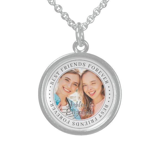 Best Friends Forever BFF Simple Modern Photo Sterling Silver Necklace (Front)