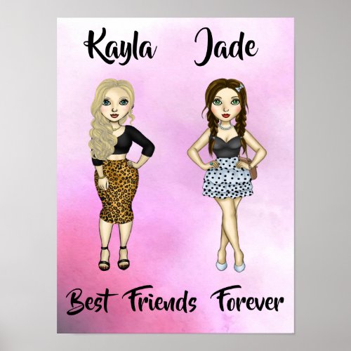 Best Friends Forever Blond Brunette High Fashion Poster